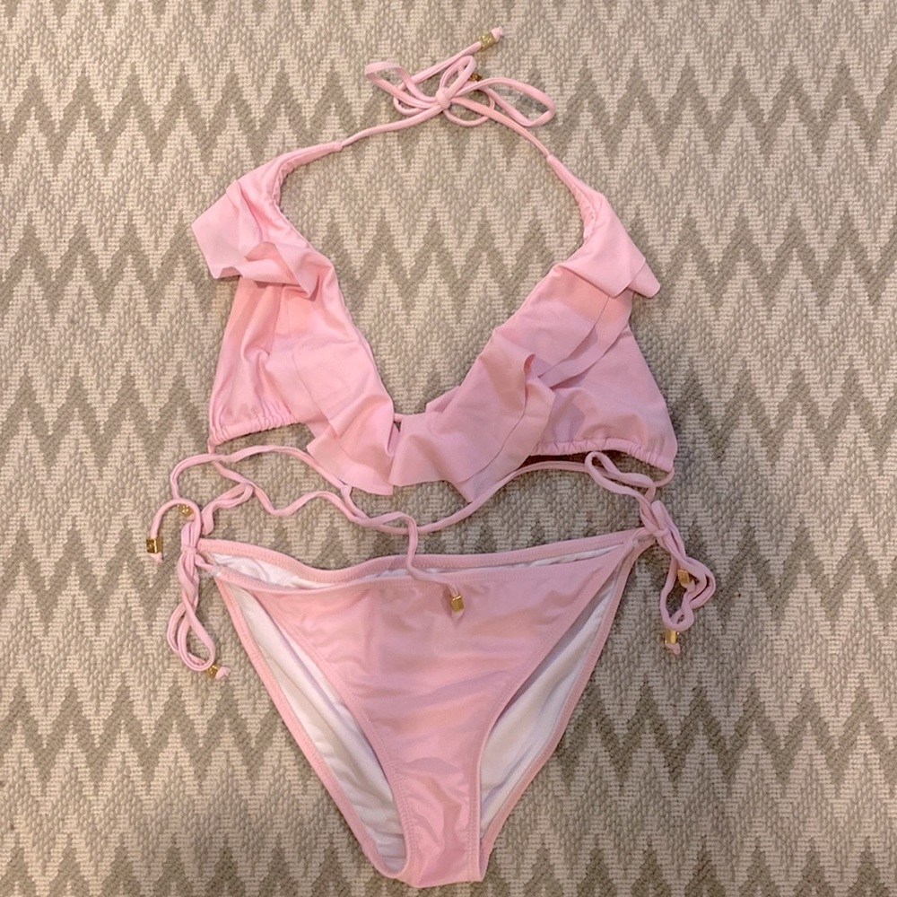 Shoshanna bikini powder pink ruffle halter size L